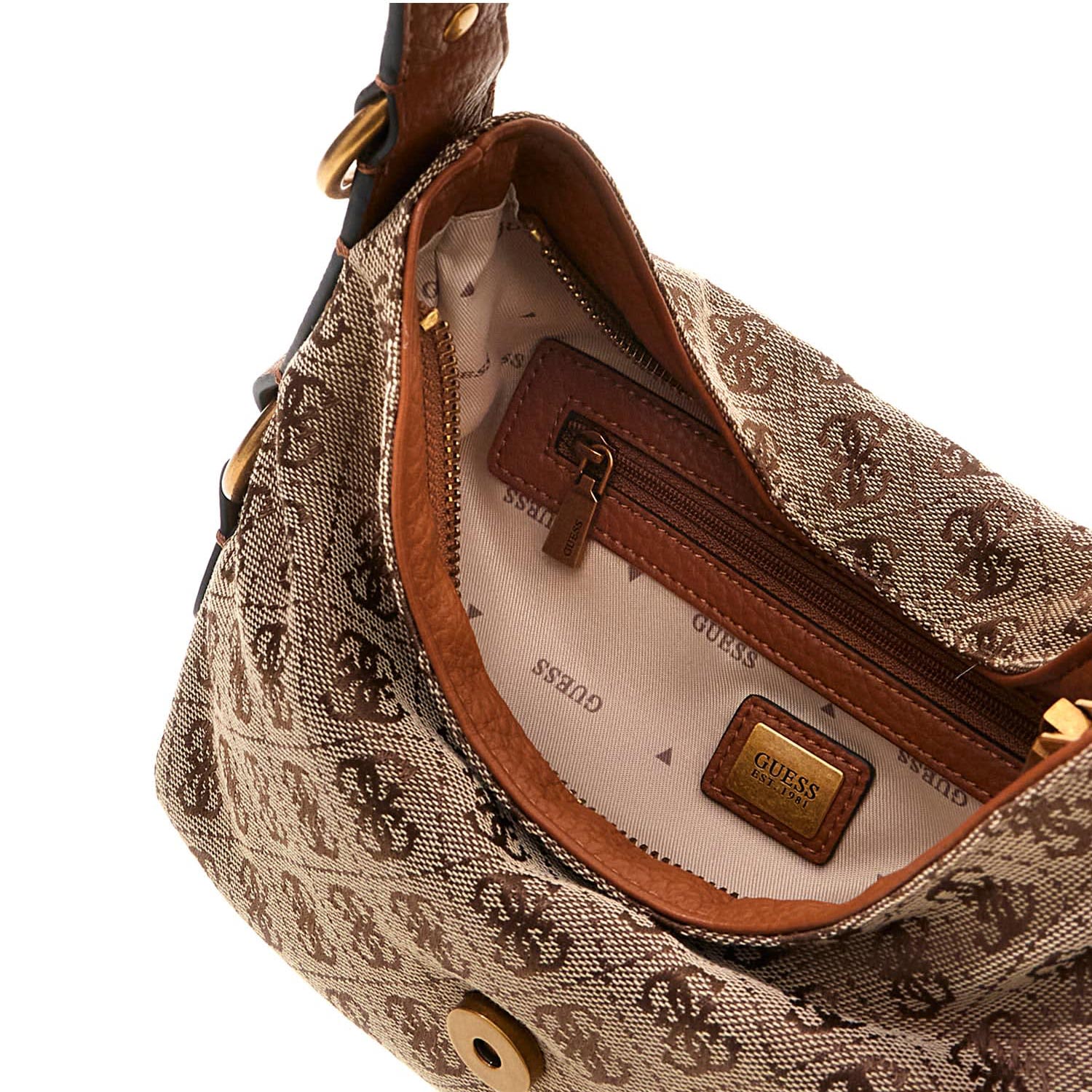 GUESS Umhängetasche Camden Mini Latte Logo/Cognac Abbildung 3