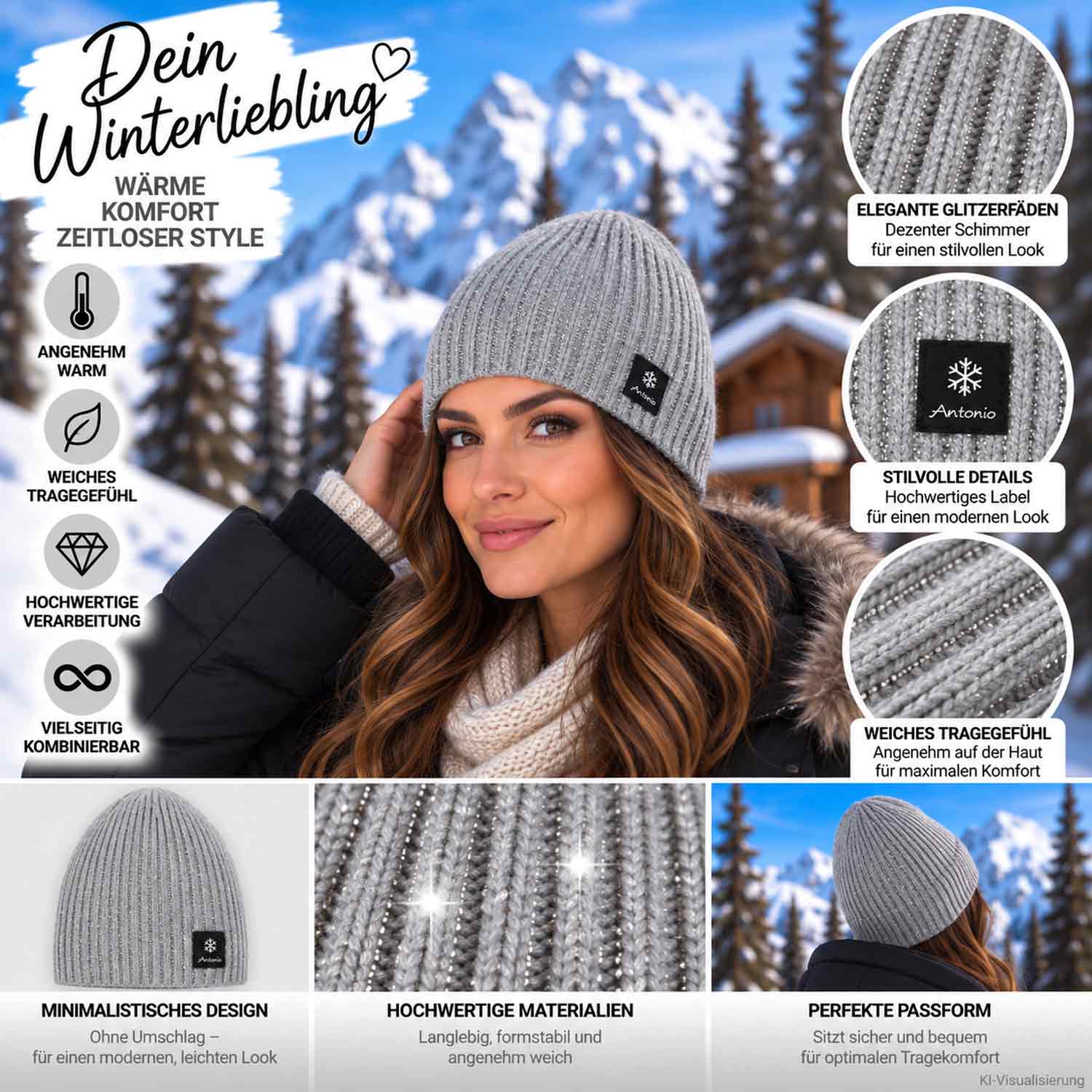 Antonio Winter Lady Hat Secret Glitter Beanie - grau Abbildung 3
