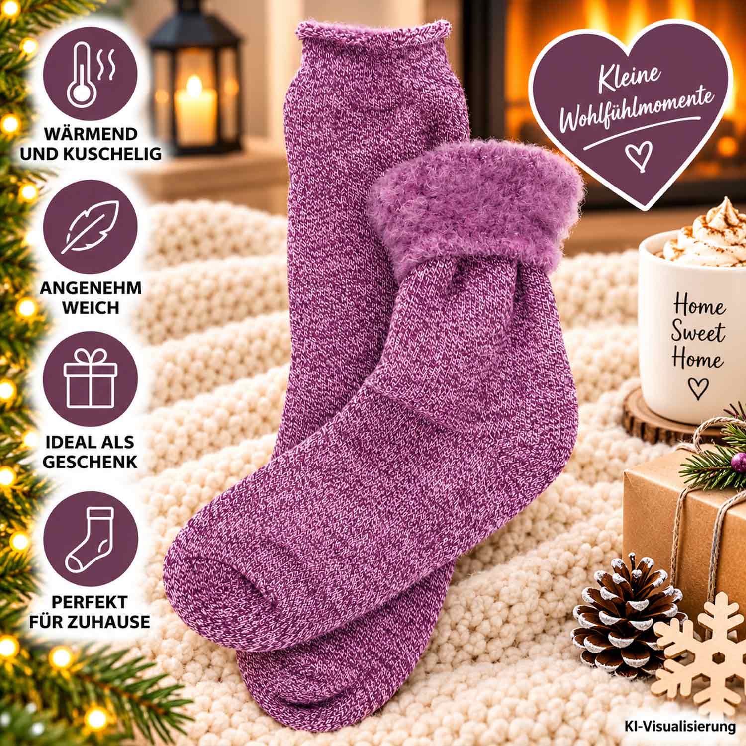 Antonio Damen Thermo Socken 35-38 - Purple Abbildung 3