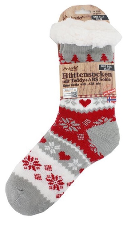 Antonio Kuschelige Hüttensocken im Norweger Design Gr. 35-42 - Herz Abbildung 1