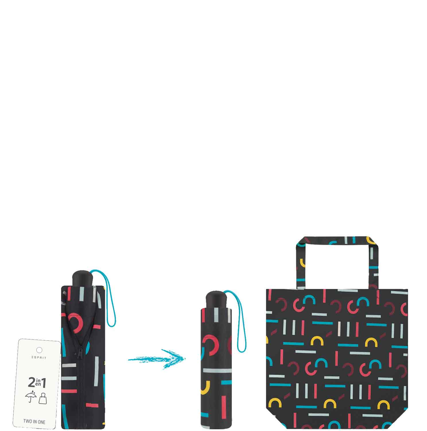 Happy Rain Taschenschirm mit Shopper 2 in 1 supermini with shopper letterjam multicolor Abbildung 2