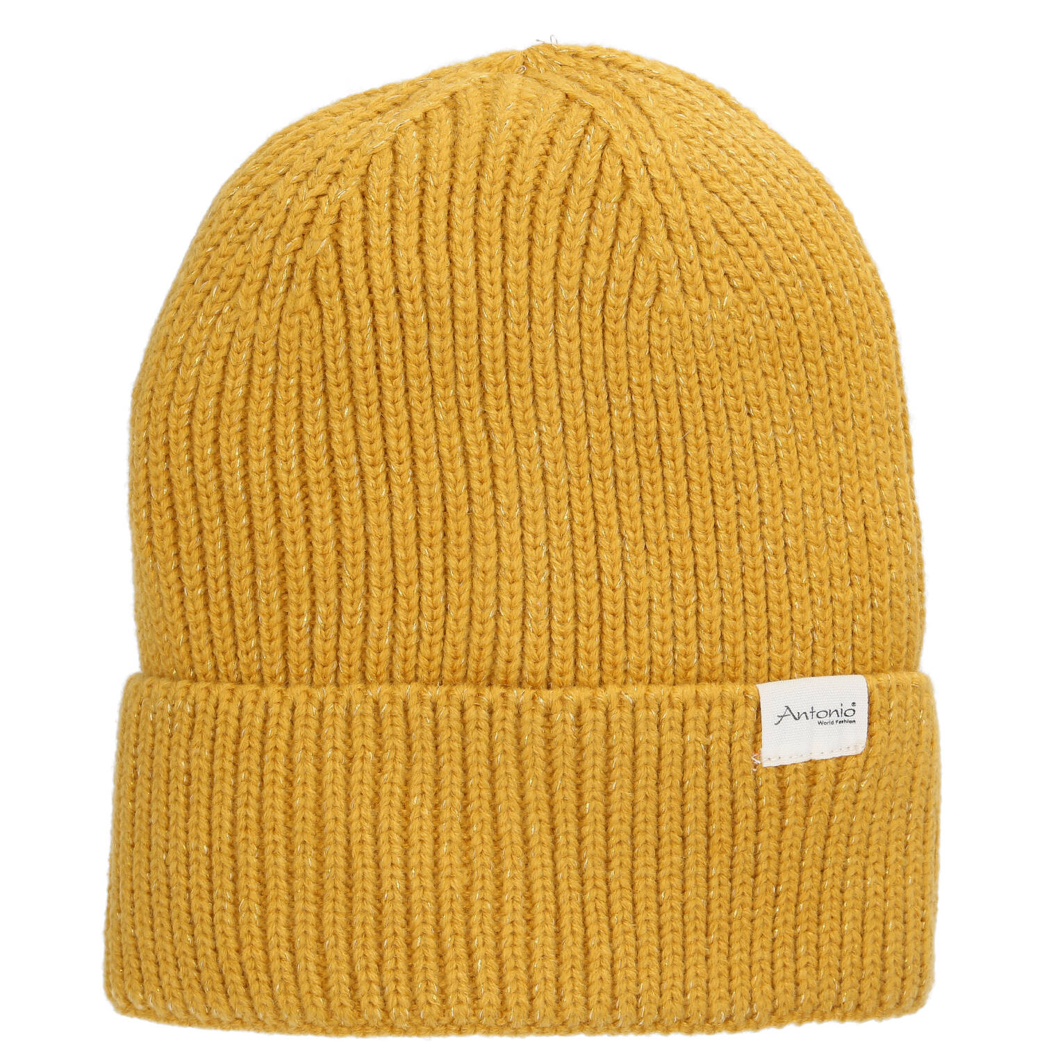 Antonio Strickmütze Beanie mit Lurex und Umschlag W23/24 yellow