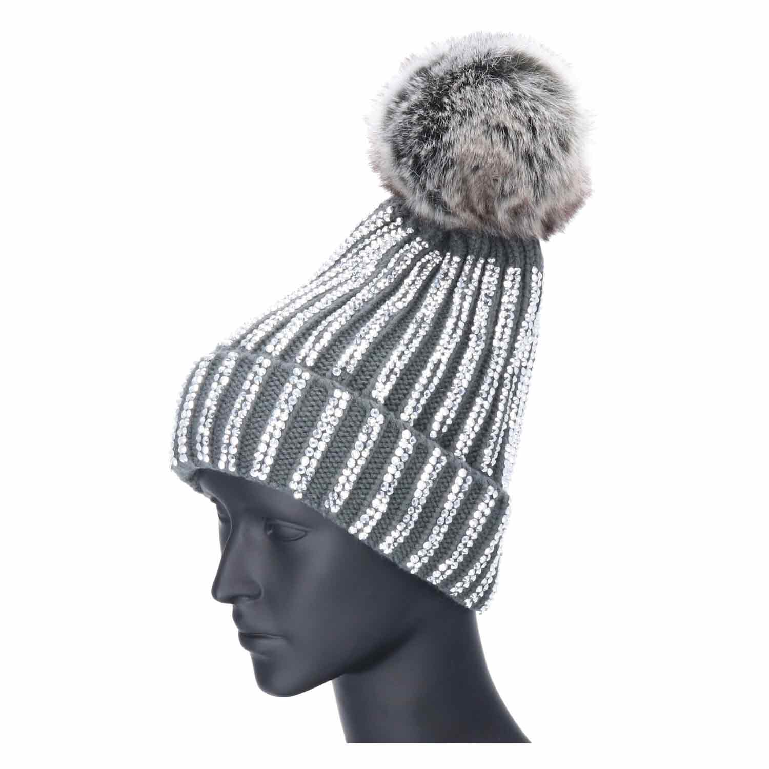 Antonio Strick Mütze Beanie mit Bommel und Pailletten  dunkelgrau Abbildung 2