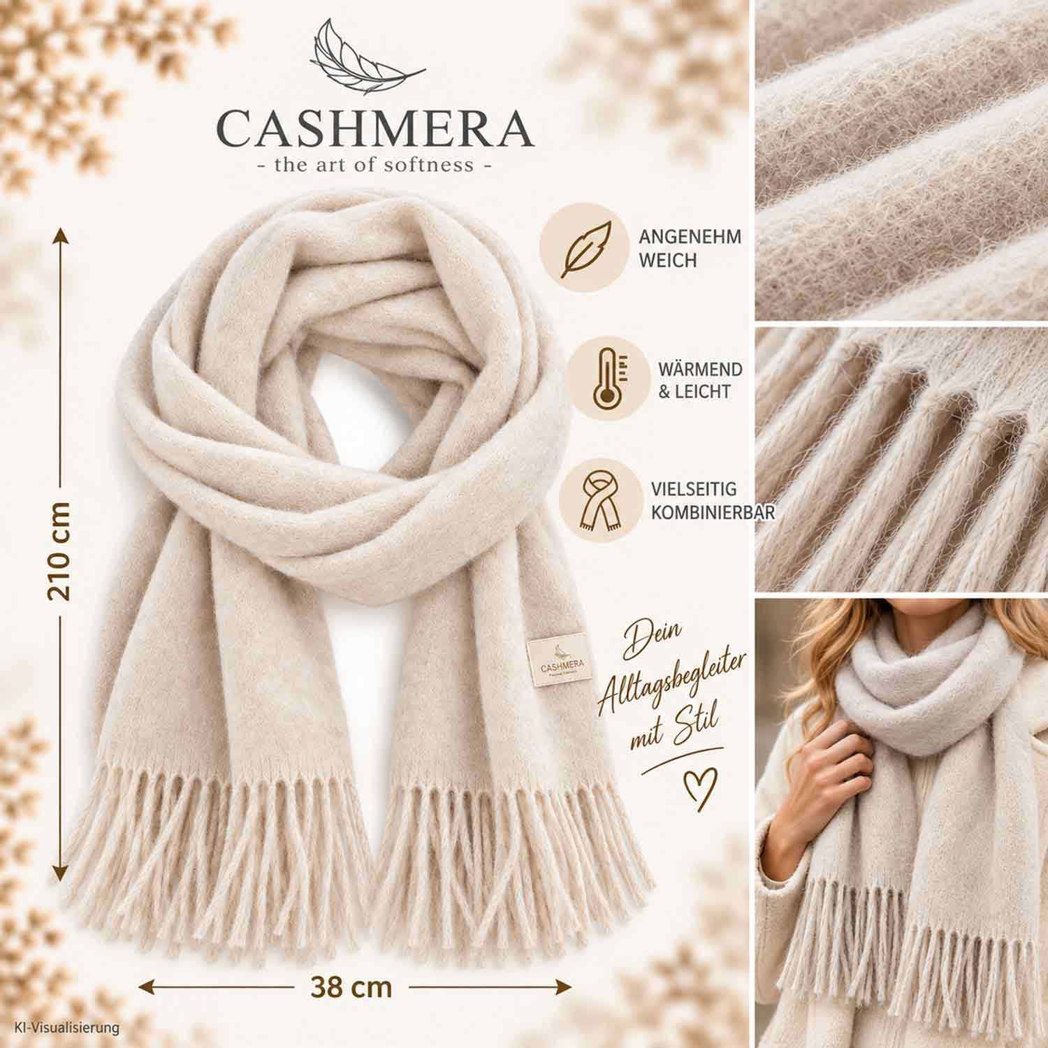 Cashmera Damen Winterschal - off white Abbildung 3