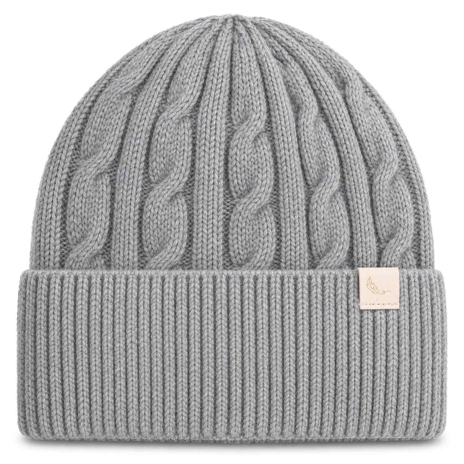 Cashmera Beanie Strickmütze mit Zopfmuster und Umschlag - grey Abbildung 1