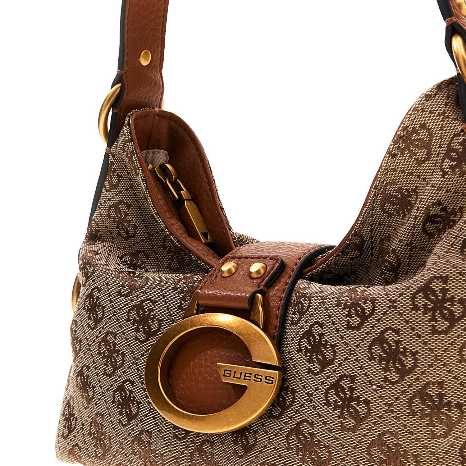 GUESS Umhängetasche Camden Mini Latte Logo/Cognac Abbildung 4