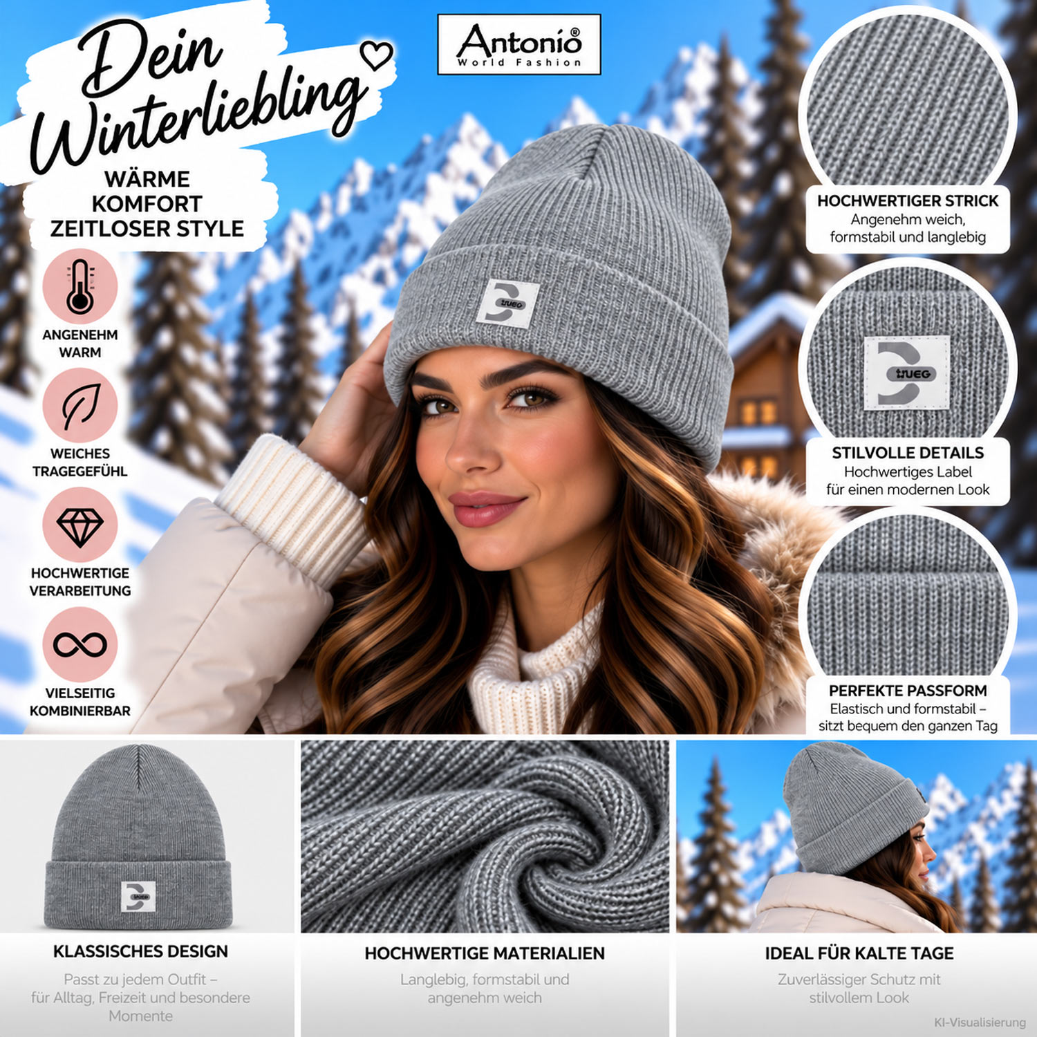 Antonio Strick Mütze Beanie - grau Abbildung 3