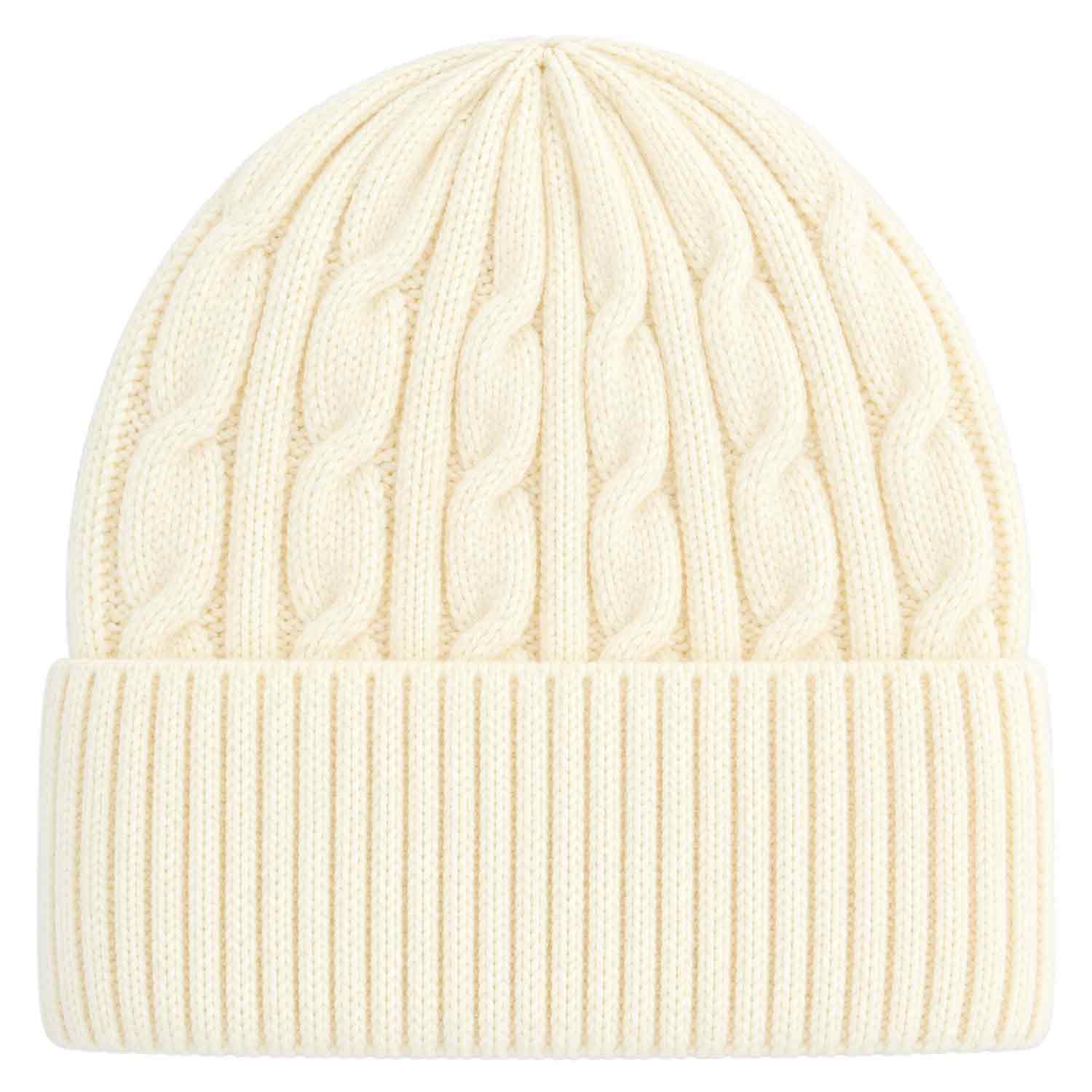Cashmera Beanie Strickmütze mit Zopfmuster und Umschlag - off white Abbildung 1