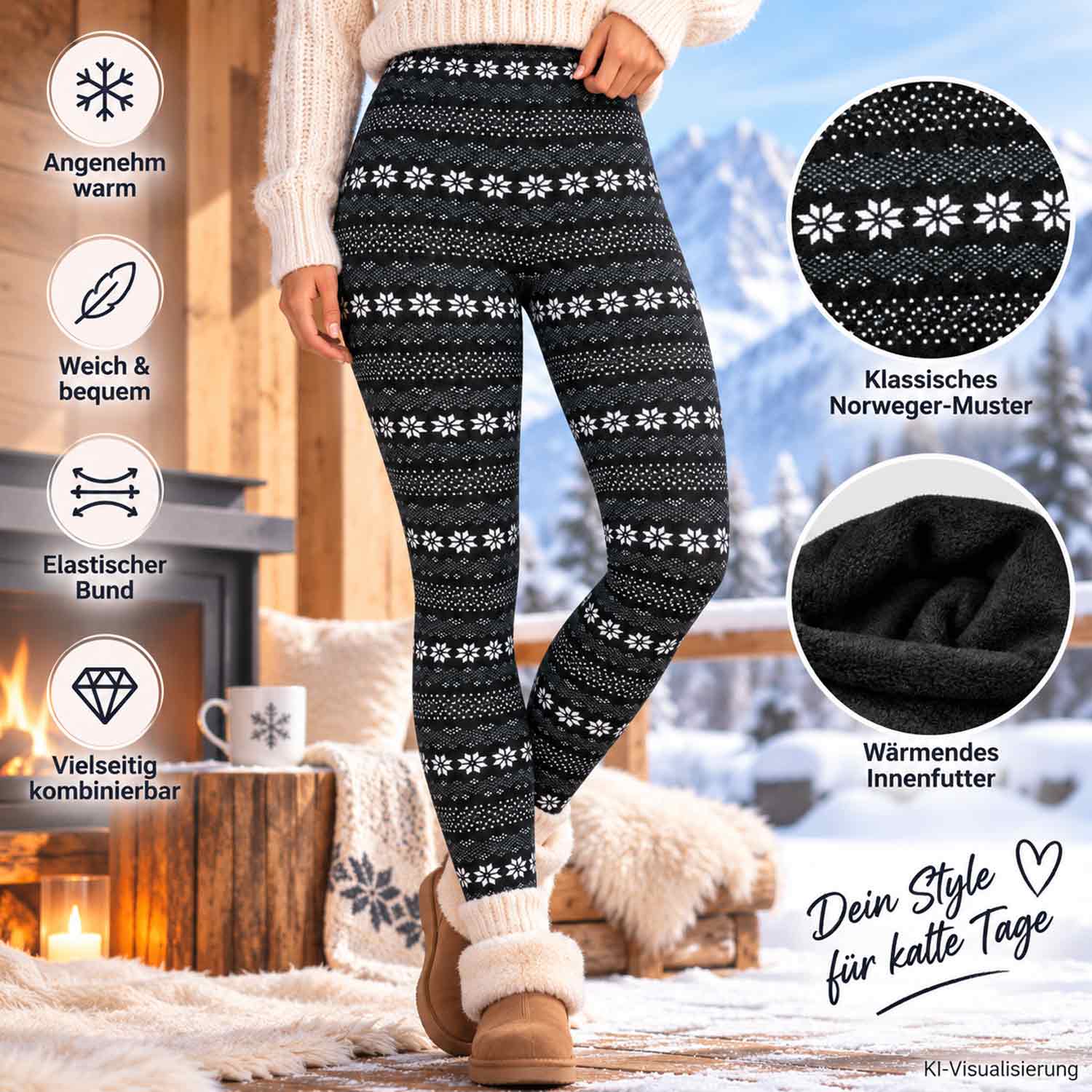 Antonio Winter Leggings Norweger Style Gr. XXL - schwarz/grau Abbildung 3