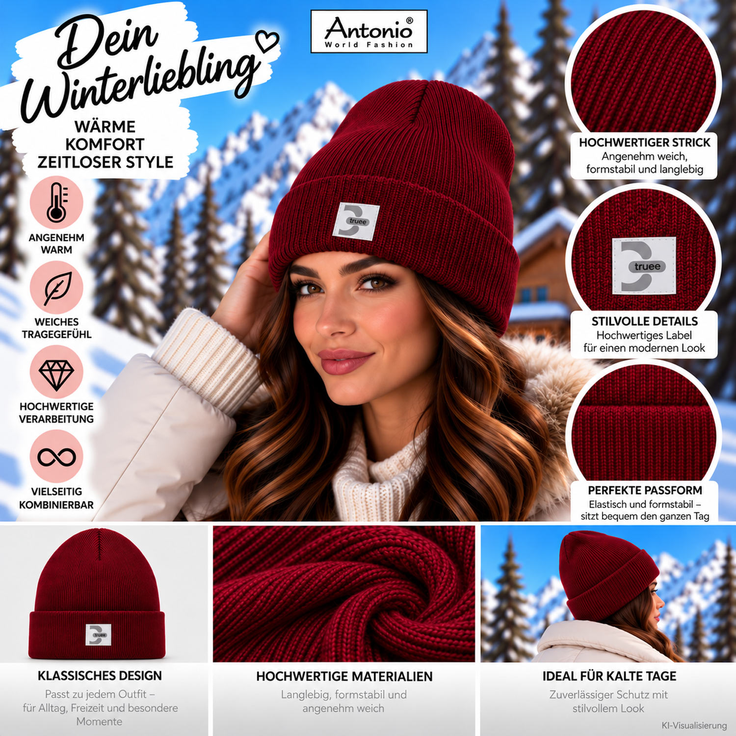 Antonio Strick Mütze Beanie - rot Abbildung 3