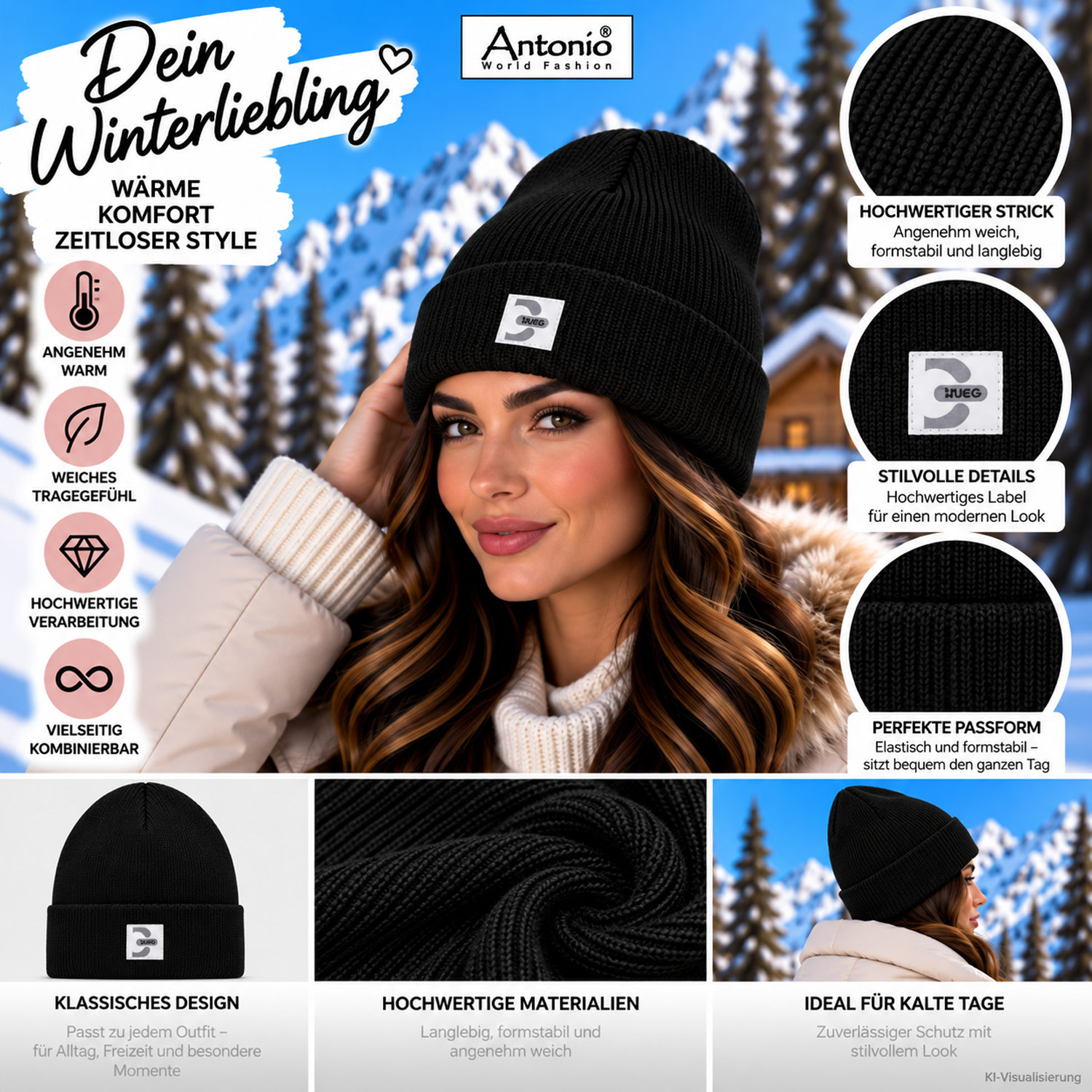 Antonio Strick Mütze Beanie - schwarz Abbildung 3
