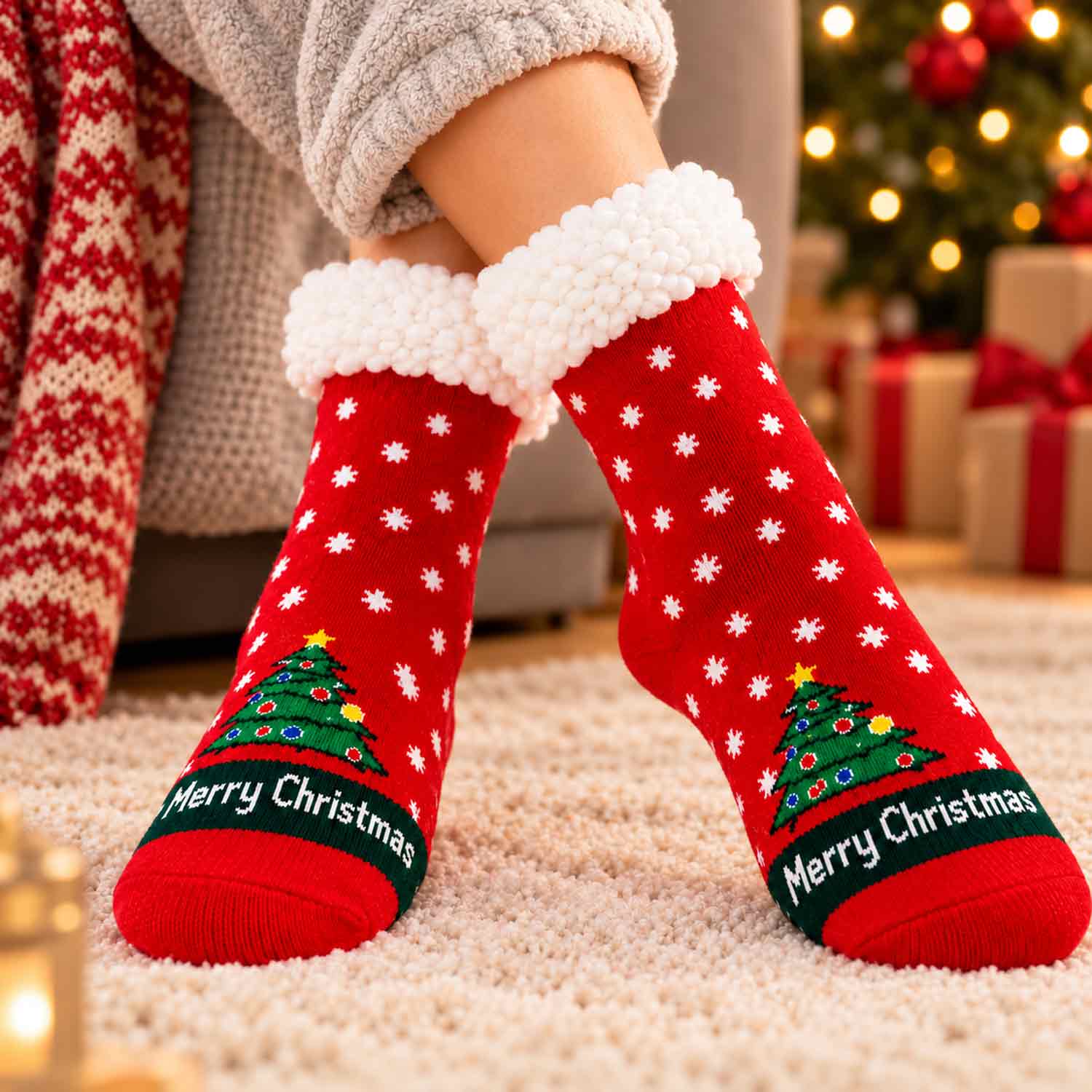 Antonio Weihnachtsset mit LED-Mütze + Hüttensocken Gr. 35-42 - rot Abbildung 3