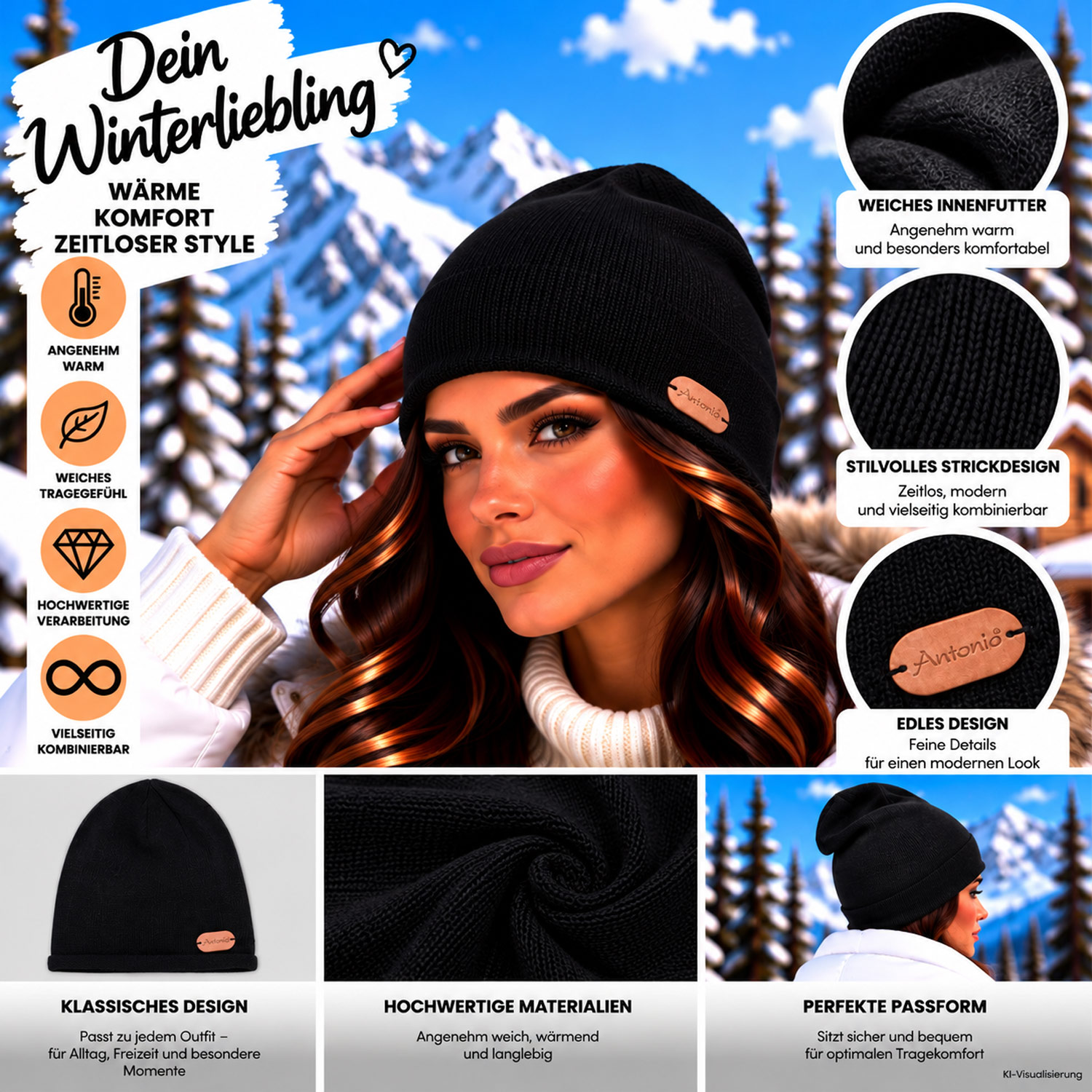 Antonio Strick Mütze Beanie - schwarz Abbildung 3