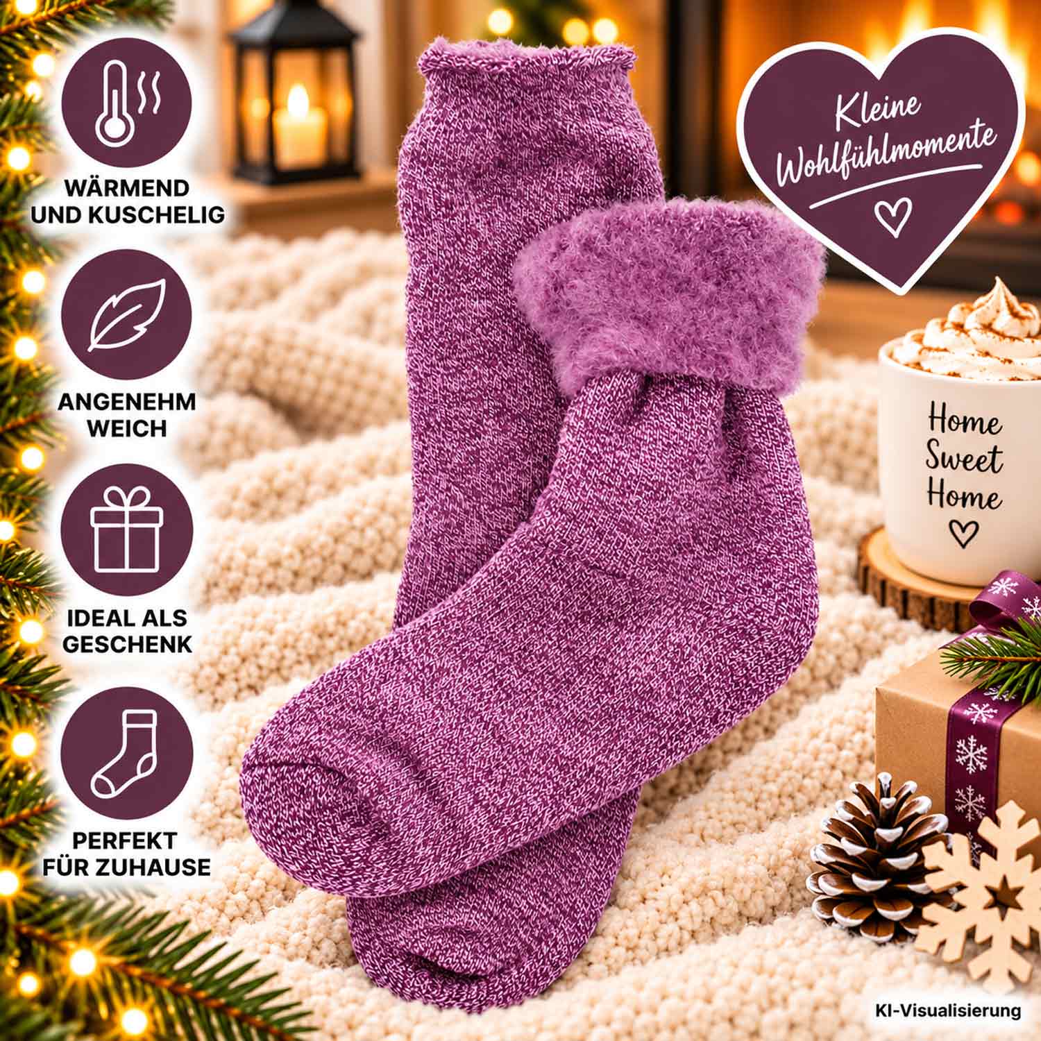 Antonio Damen Thermo Socken 39-42 - Purple Abbildung 3