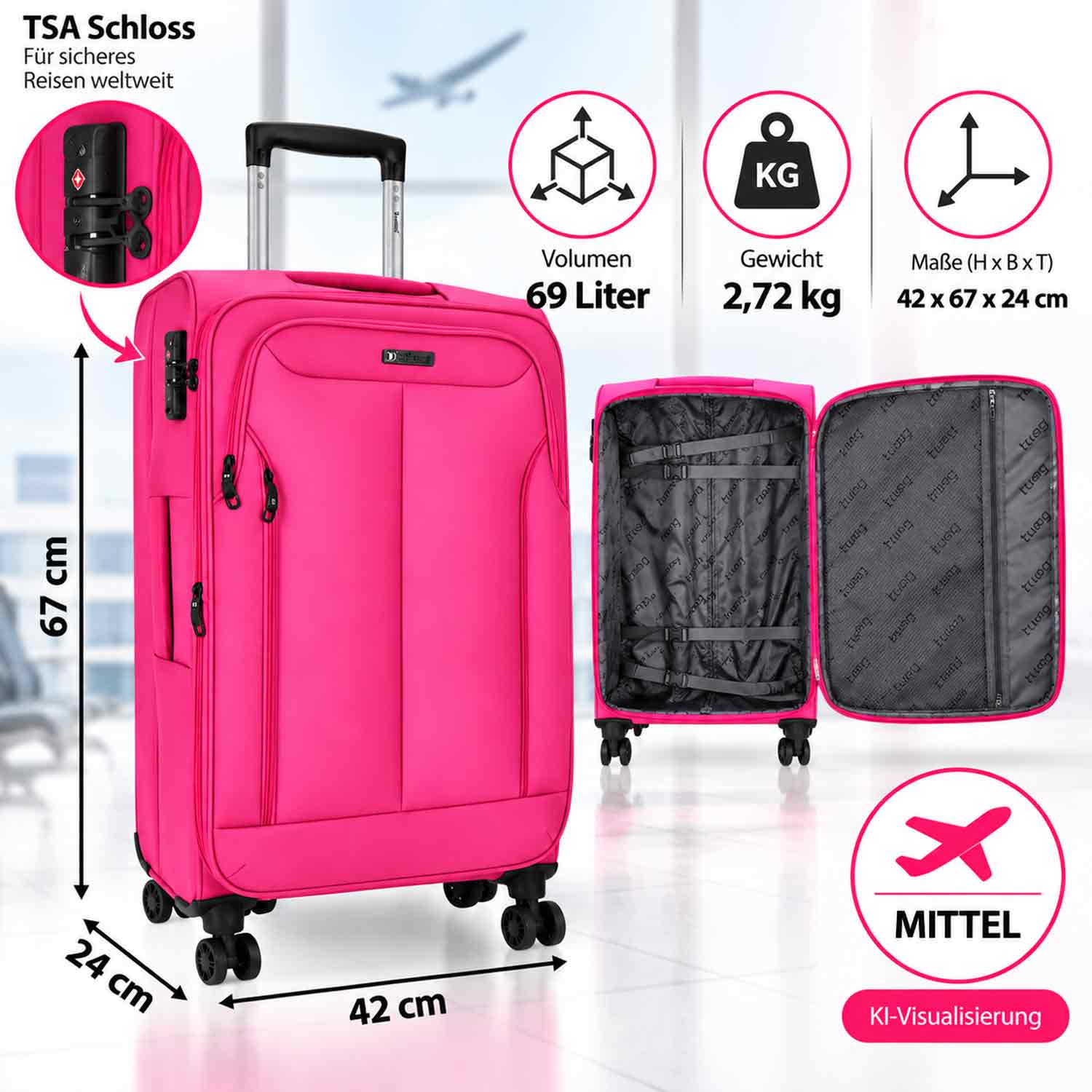 TheTrueC 4-Rollen Trolley/Koffer M 67 cm Kopenhagen pink Abbildung 3