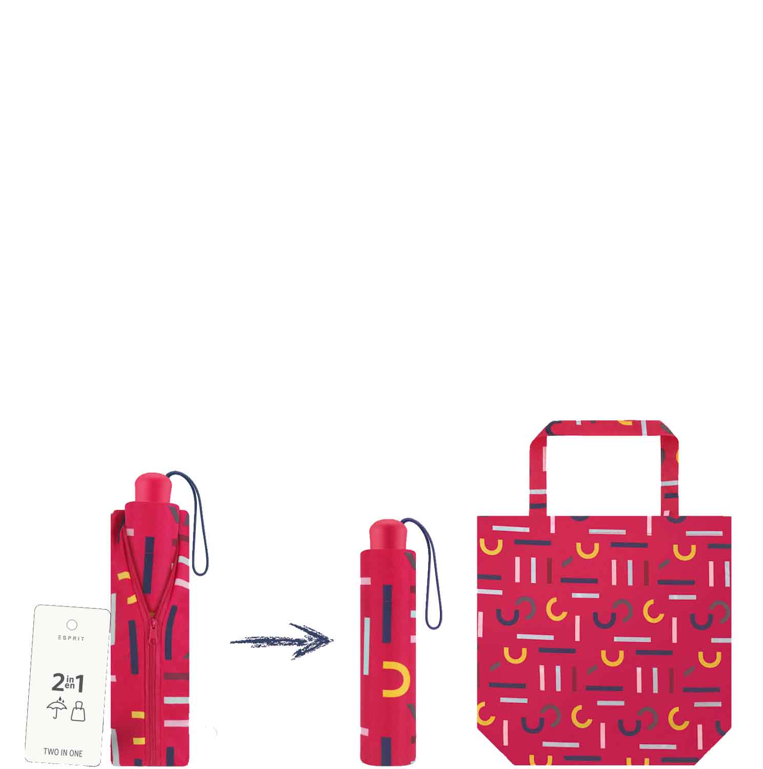 Happy Rain Taschenschirm mit Shopper 2 in 1 supermini wirh shopper letterjam pink Abbildung 2