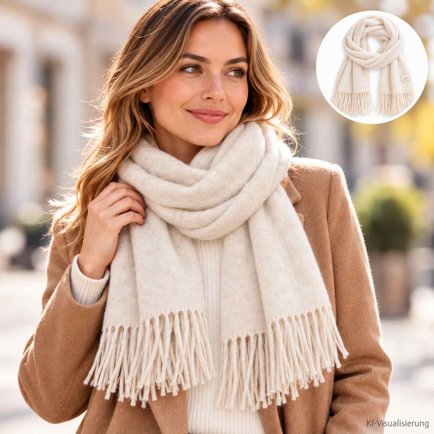 Cashmera Damen Winterschal - off white Abbildung 2