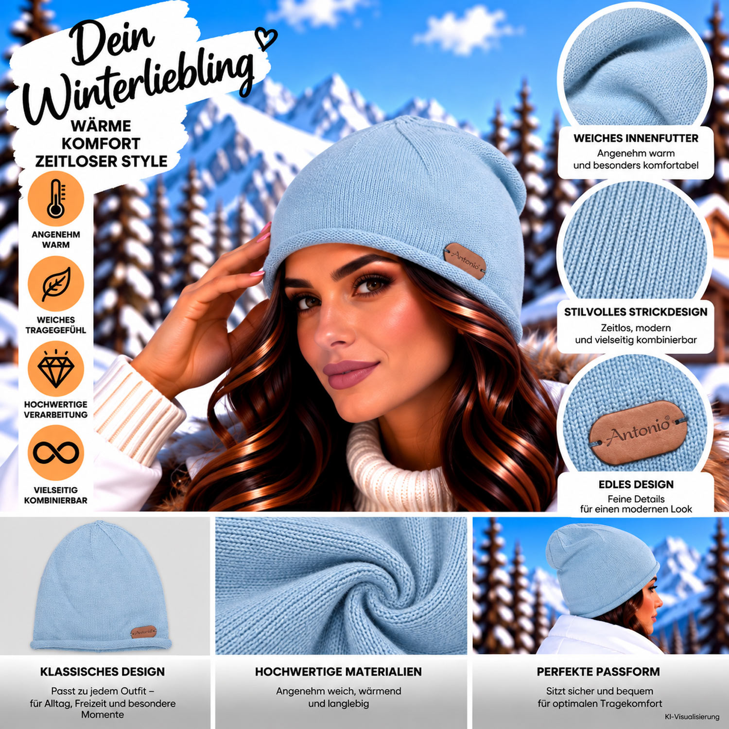 Antonio Strick Mütze Beanie - blau Abbildung 3