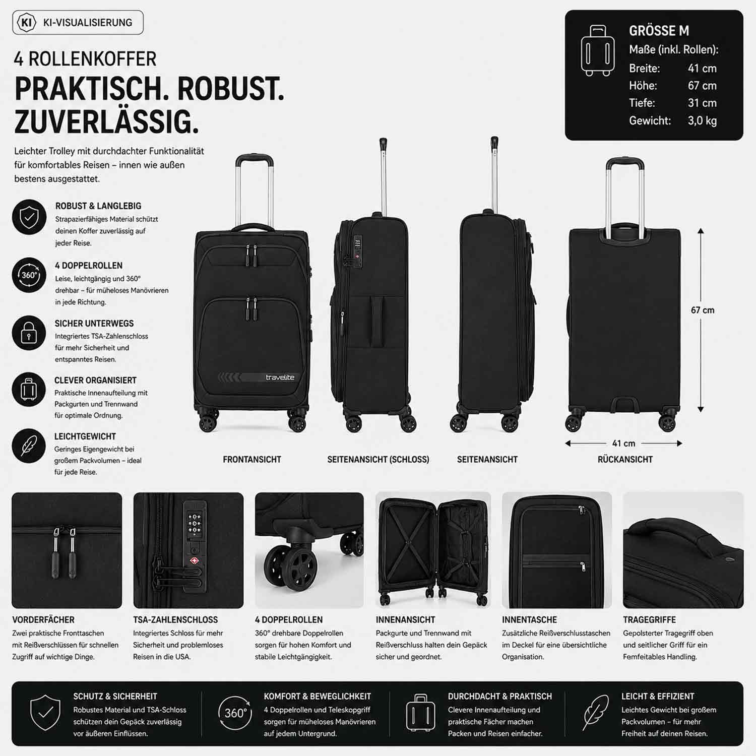 Travelite 4-Rad Trolley M Kick Off Black Abbildung 2
