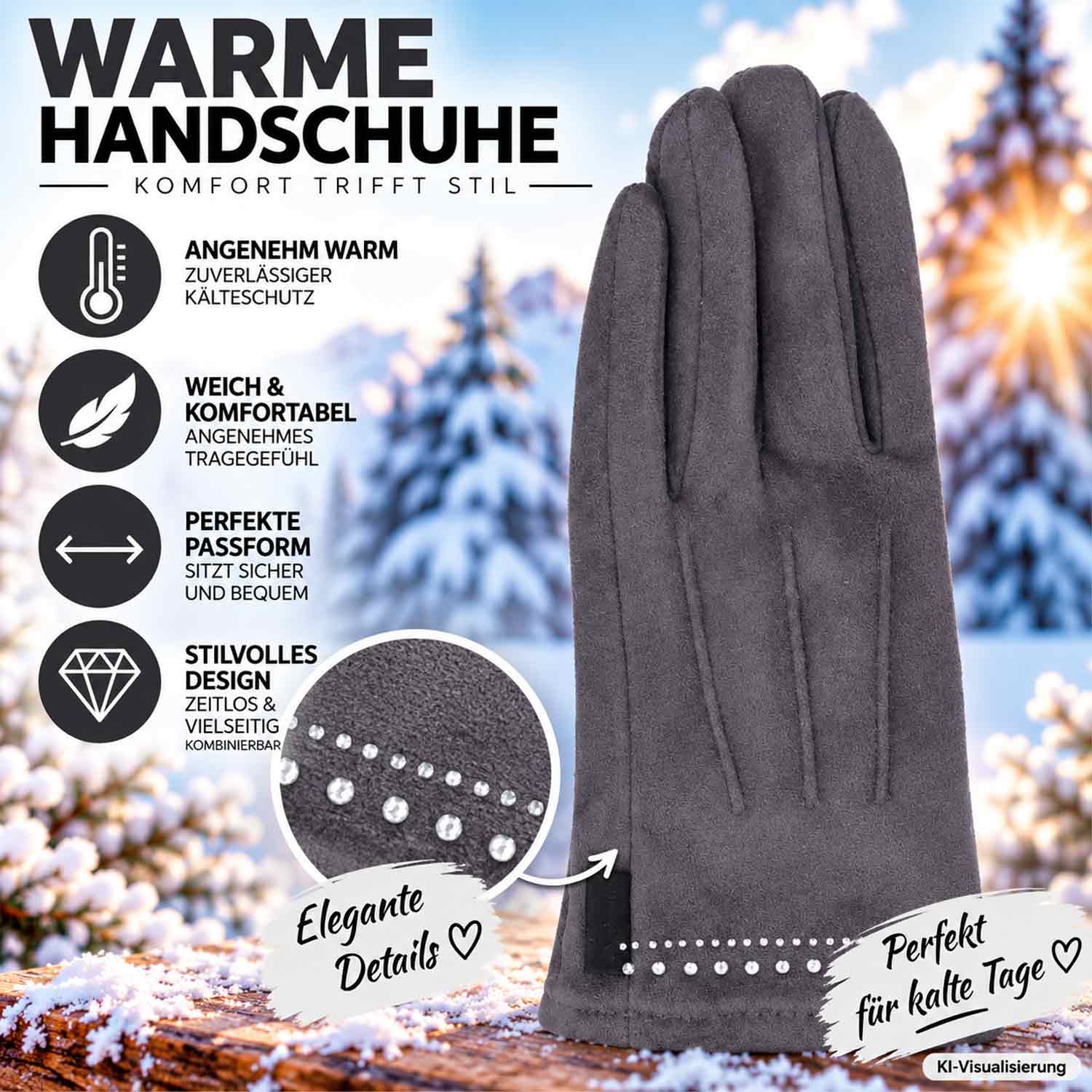 Antonio Damen Handschuhe Elegant - schwarz Abbildung 3