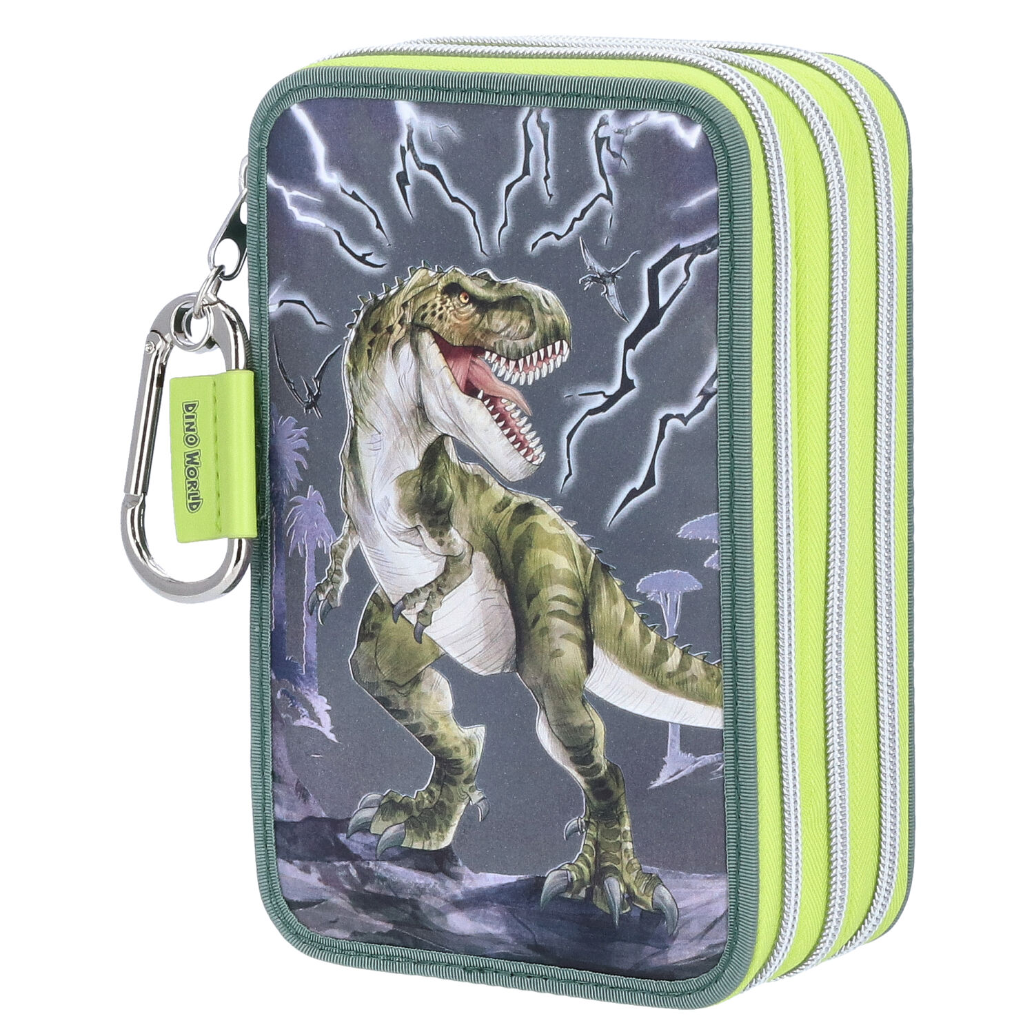 Depesche 3-Fach Federtasche Dino World REFLECTOR grün