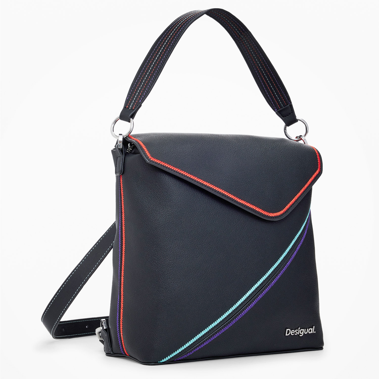 Desigual Damen Rucksack/Tasche 2in1 Cleo Black Jersey Black