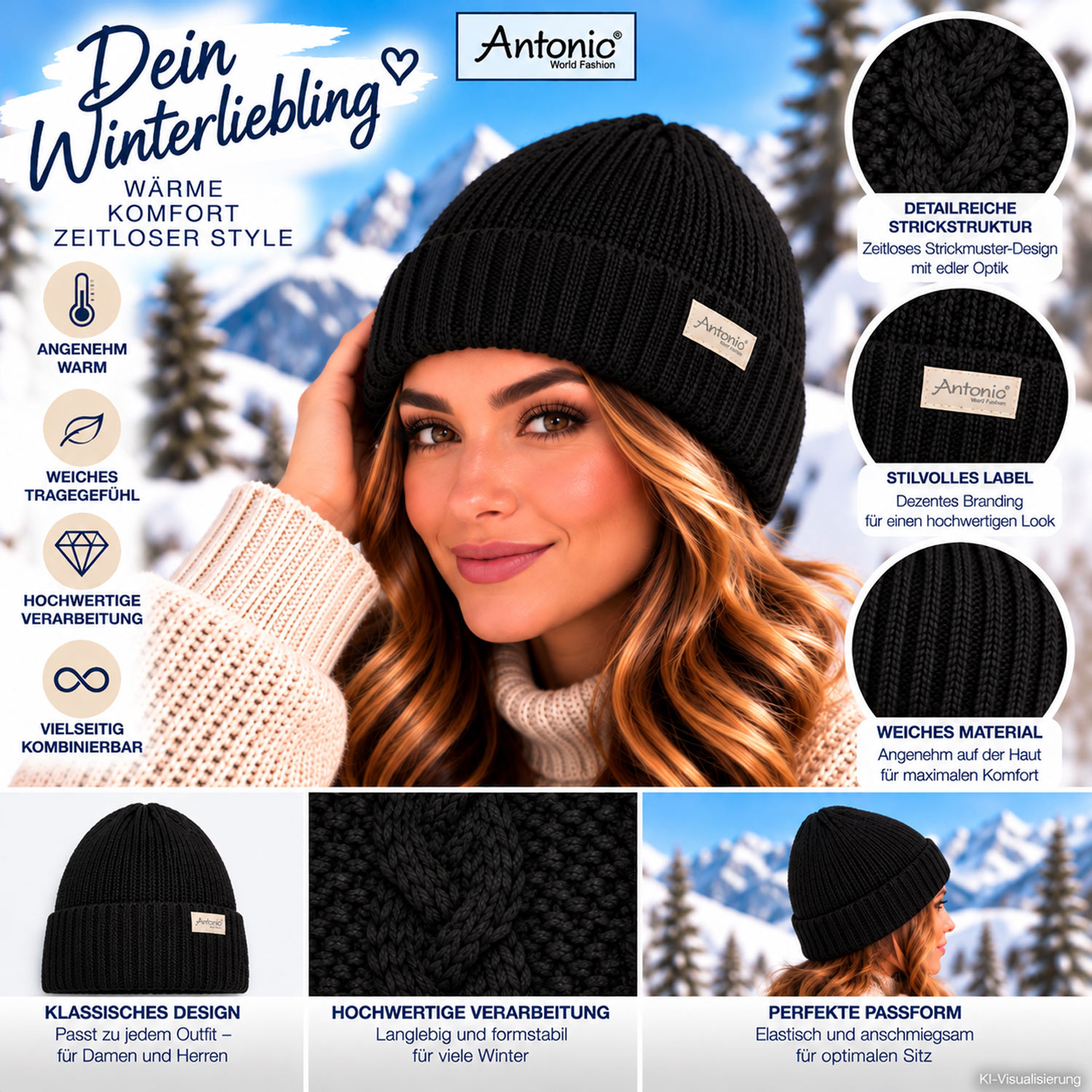Antonio Strick Mütze Beanie - schwarz Abbildung 3