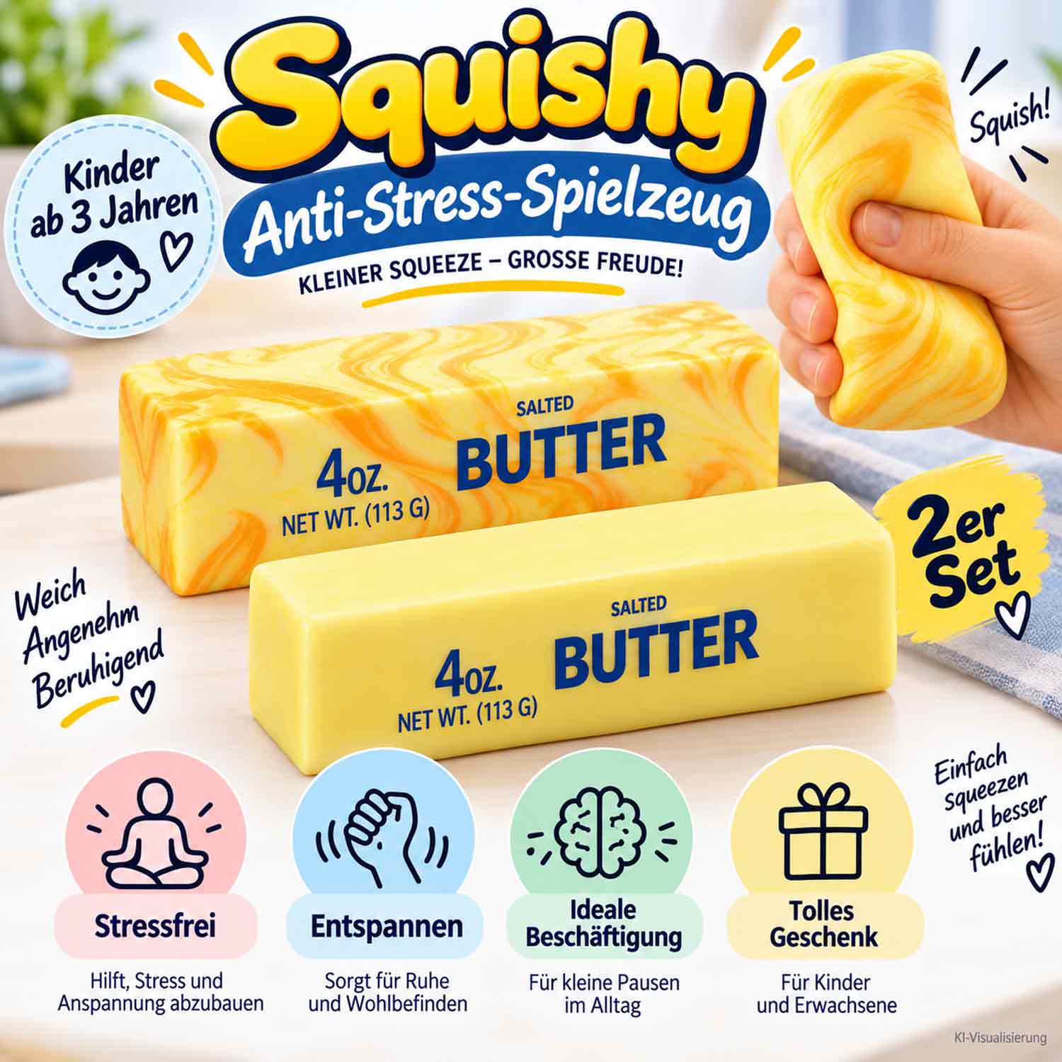 Antonio Butter Squishy 2er Set – Weiches Anti-Stress-Spielzeug - Butter Weicher Abbildung 2