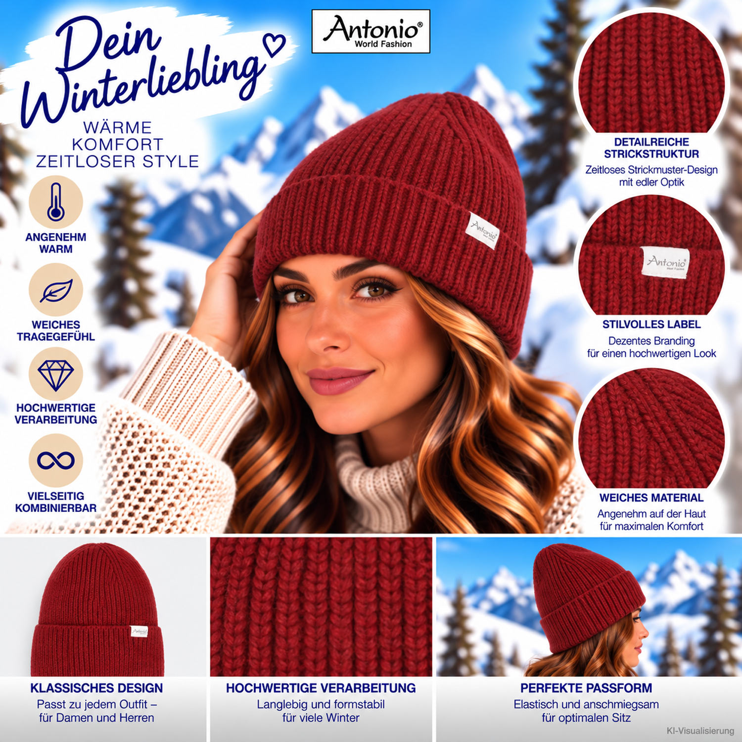 Antonio Winter Lady Hat Eli Fashion Beanie - rot Abbildung 3